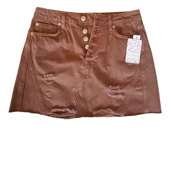 NEW We The Free by Free People A-Line Denim Jean Skirt Bronze Size 26 NWT Small - Picture 3 of 6
